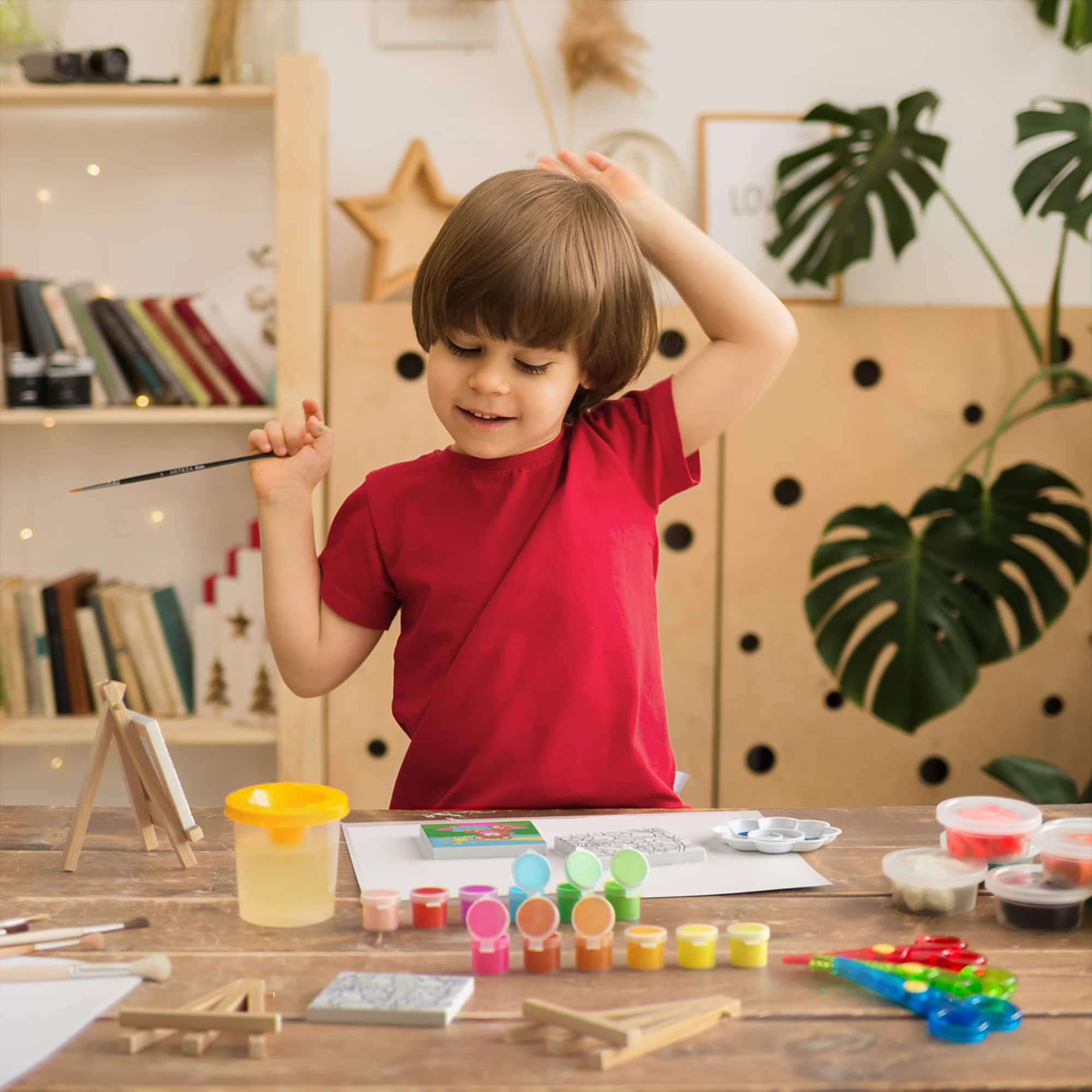 Arteza® Kids Canvas Paint Kit, 4 Mini Canvas- 3 x 3 with Easel